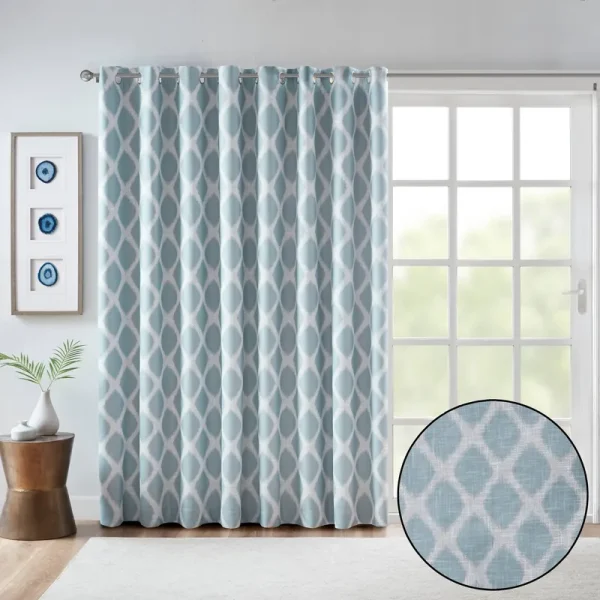 SunSmart Aqua Blakesly Printed Ikat Blackout Patio Curtain
