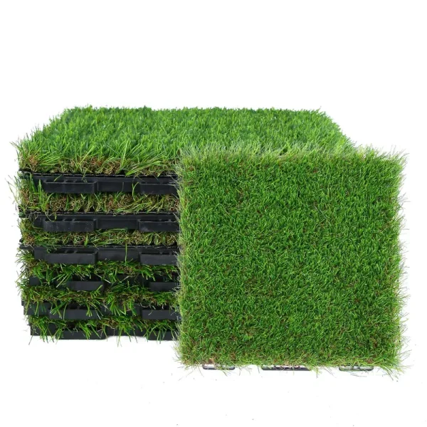 XLX Turf Interlocking Artificial Grass Tiles 12x12 inch/6 Pack, Square Fake Grass Turf Tiles for Patio, Balcony, Dogs, Deck Flooring, Indoor Outdoor