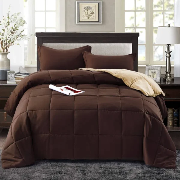 Hig 3PC Down Alternative Comforter Set - All Season Reversible Comforter with Two Shams - Quilted Duvet Insert with Corner Tabs