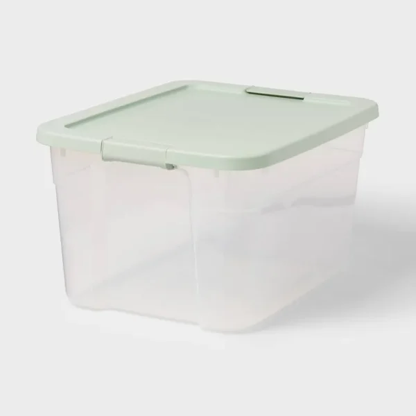 66qt Clear Latching Storage Box Light Green - Brightroom