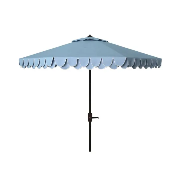 Iago 100.79'' Outdoor Umbrella Birch Lane Fabric Color: Baby Blue/White, Frame Color: Brown