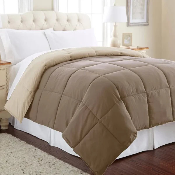 Down Alternative Reversible Comforter Stone/Champagne Queen