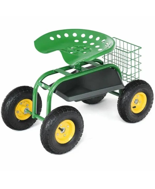 Costway Rolling Tray Gardening Planting with Work Seat Garden Cart - Green