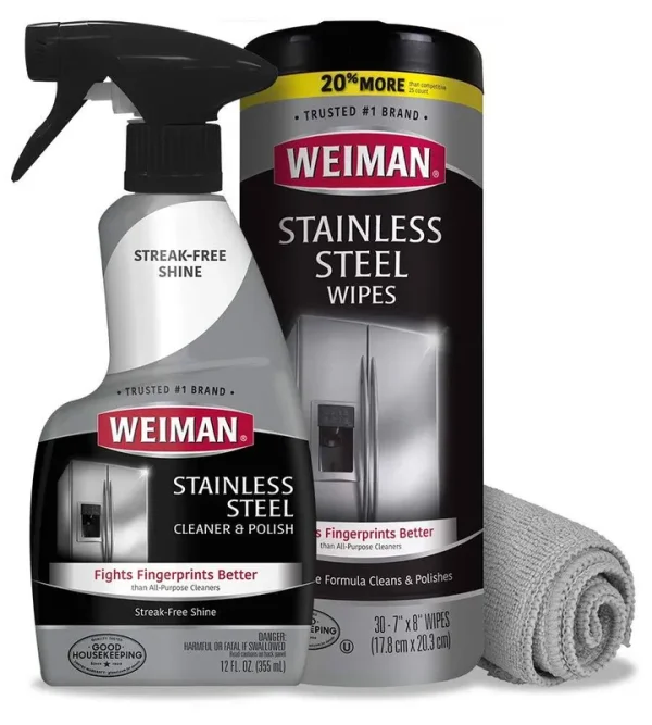 Weiman Stainless Steel Cleaner Kit - Fingerprint Resistant, Removes Residue, Water Marks and Grease from Appliances