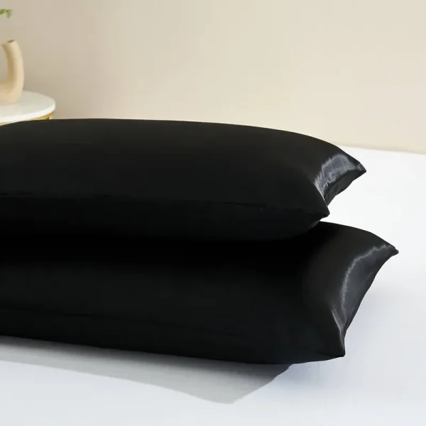 2 Pack Satin Pillowcase Silky Pillow Cases Set - Black - Queen