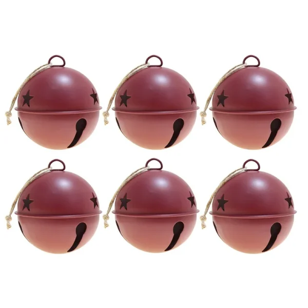 Haute Decor 3.35 in. Red Metal Jingle Bell Christmas Ornament (6-pack)