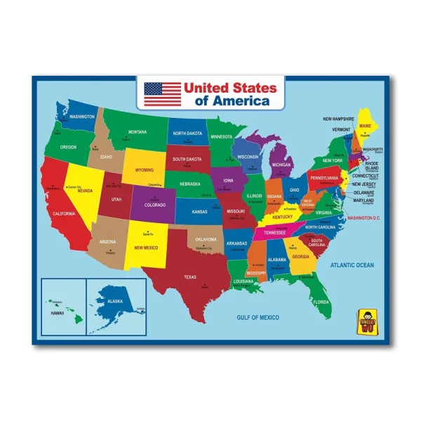 Uncle Wu United State Map Wall Poster for Kids -Double Side Educational Poster for Classroom Home -18 x 24 inch Laminated Waterproof