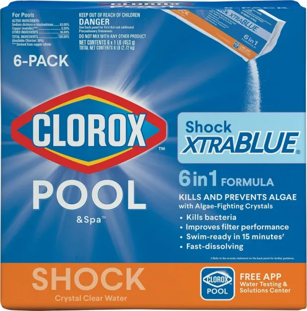 Clorox Pool & Spa Shock, Xtra Blue, 6 Pack - 6 pack, 1 lb pack