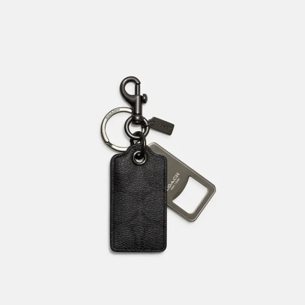 Coach Outlet Bottle Opener Key Fob in Signature Canvas - Black