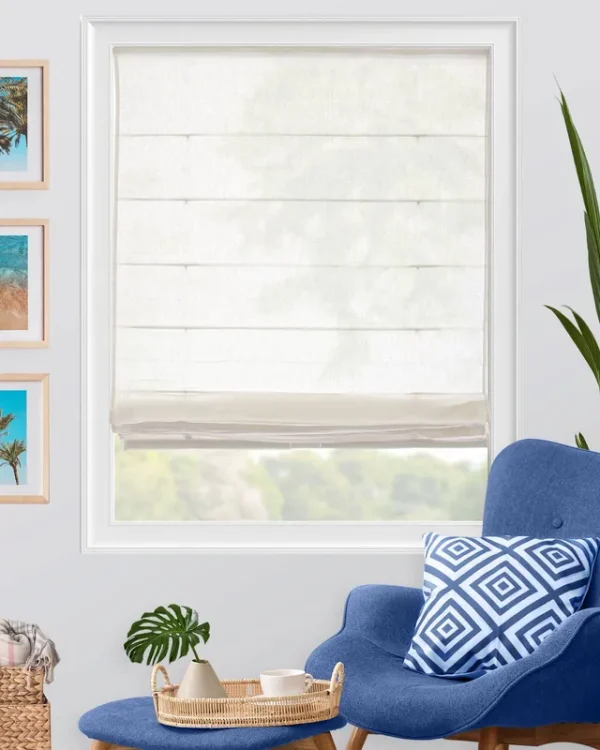 Chicology Cordless Roman Shades, Semi-Sheer - 23"W x 64"H - Pacific White