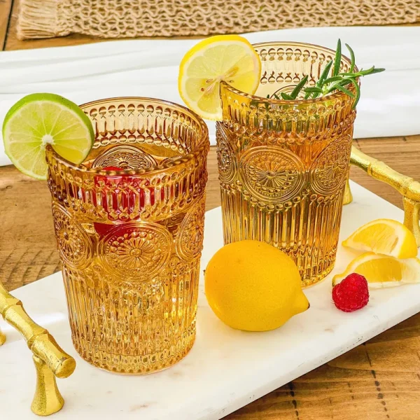 Kate Aspen 13oz Vintage-Inspired Textured Amber Glasses (Set of 6)