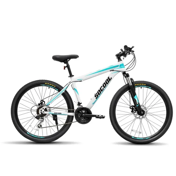26 in Mountain Bike Disc Brake 21 Speed Bike for Adult or Teens, Dual Disc Brake City Road Bicycle (White)