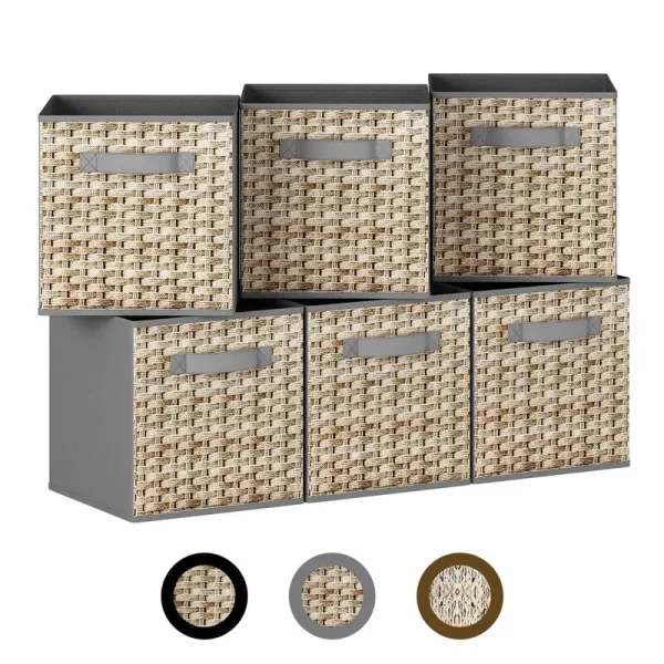 GILLAS 6 Pack Fabric Storage Cubes. 11 inch Cube Storage Bins with Handle, Foldable Closet Organizers for Shelves, Storage Baskets for Shelves, Grey