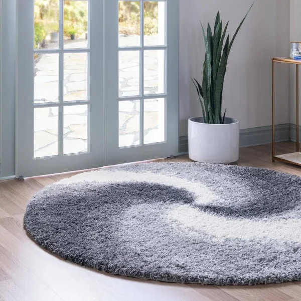 Soft Touch Shag 5 ft Round Gray Abstract Area Rug