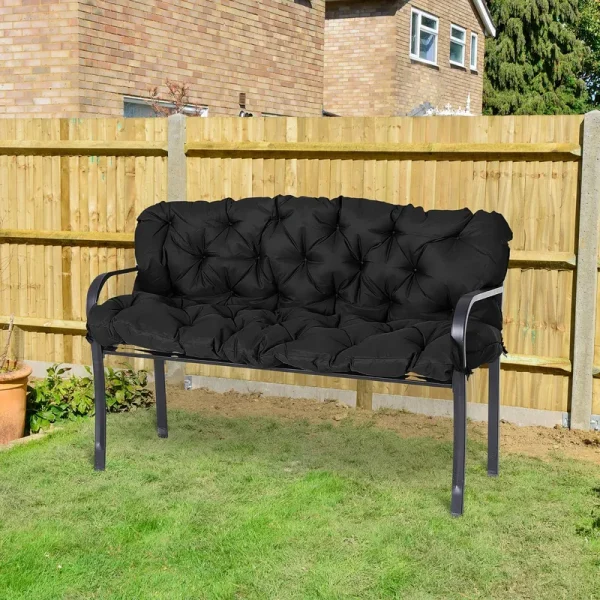 Outsunny 3 Seater Outdoor Seat Pads Bench Swing Chair Replacement Cushions Backrest for Patio Garden - Black