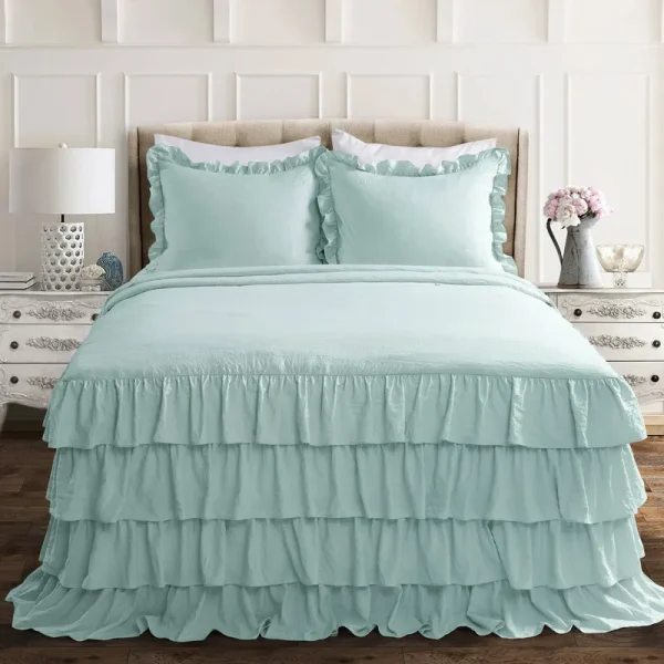 Lush Decor Allison Ruffle Skirt Bedspread Aqua Set Full