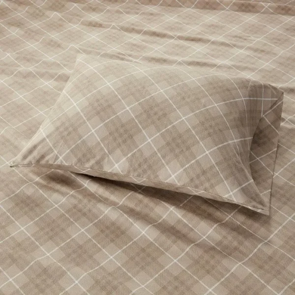 True North by Sleep Philosophy Cozy Flannel Queen Tan Plaid Sheet Set