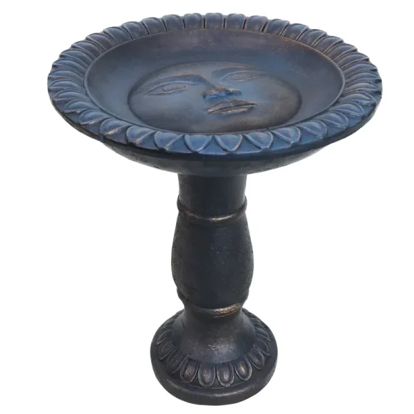 Sunnydaze Facade du Soleil Freestanding Glass Fiber Reinforced Concrete Outdoor Bird Bath, Blue