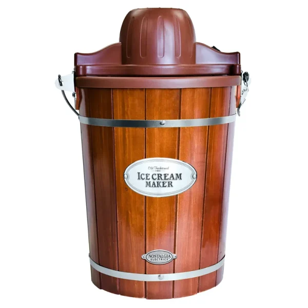 Nostalgia 6 qt Ice Cream Maker with Wood Bucket, Brown