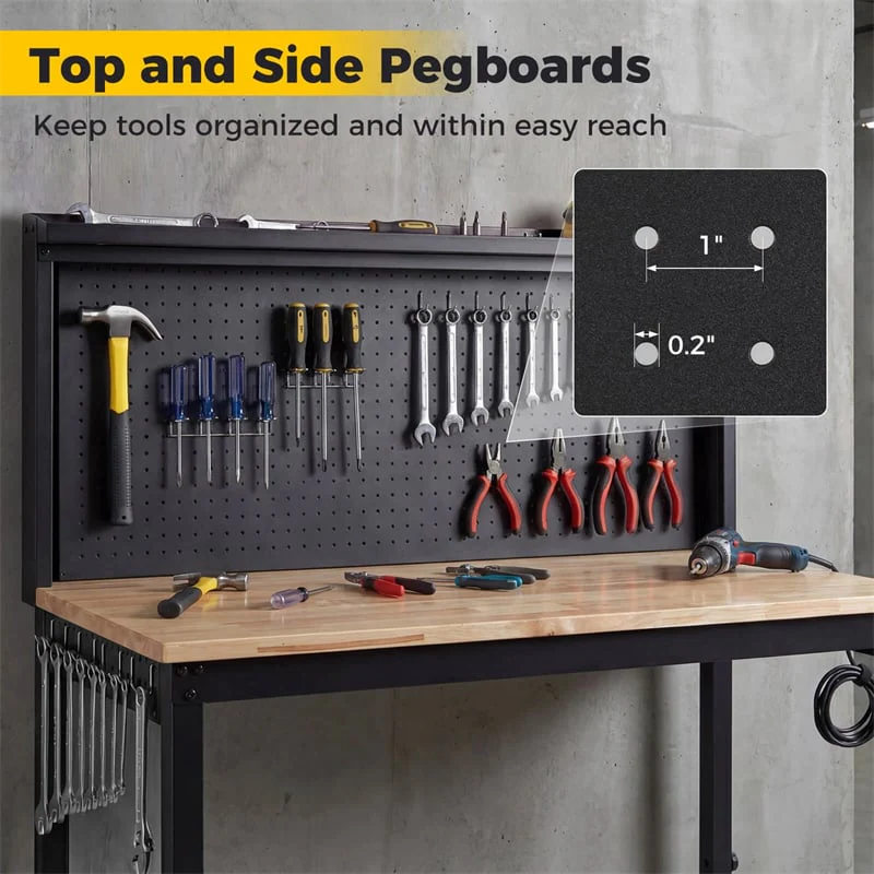 Eletriclife 48" Heavy-Duty Workbench with AC/USB Outlets & Pegboard, 2000 LBS Max Load for Garage, Workshop