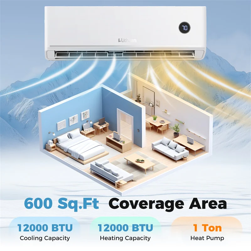 Eletriclife 12000 BTU 18.1 SEER2 208-230V Wifi Smart Mini Split Air Conditioner & Heat Pump System, Cools Up to 600 Sq.Ft