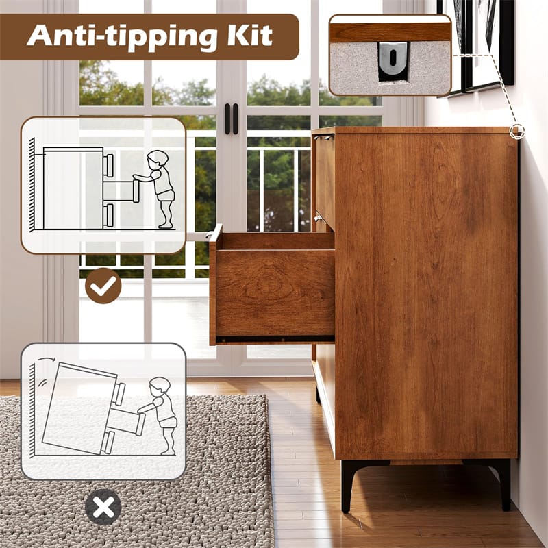 Eetriclife Mid-Century Modern 6-Drawer Dresser with Anti-Tip Interlock System