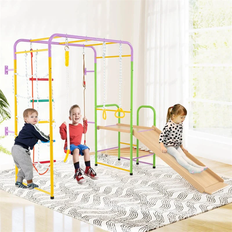 Eletriclife 8-in-1 Steel Montessori Climbing Toys Indoor Playground Jungle Gym with Slide for Toddlers & Kids
