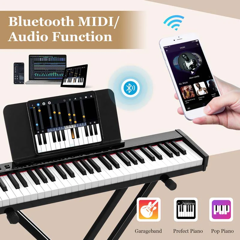 Eletriclife 61-Key Portable Electronic Keyboard Digital Piano Set with Stand and Stool