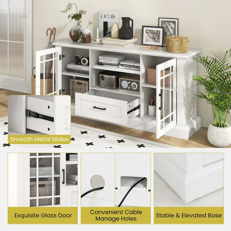 Eletriclife TV Stand for TVs up to 70 with Glass Doors Cubbies and Drawer