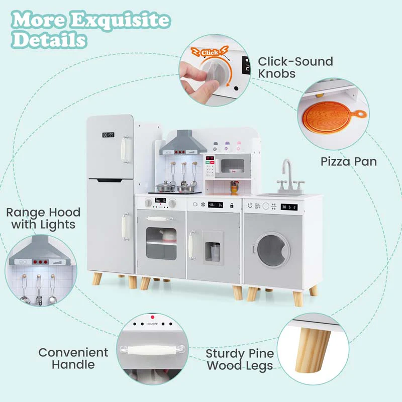 Eletriclife Kids Kitchen Playset 3-in-1 with Refrigerator and Washing Machine