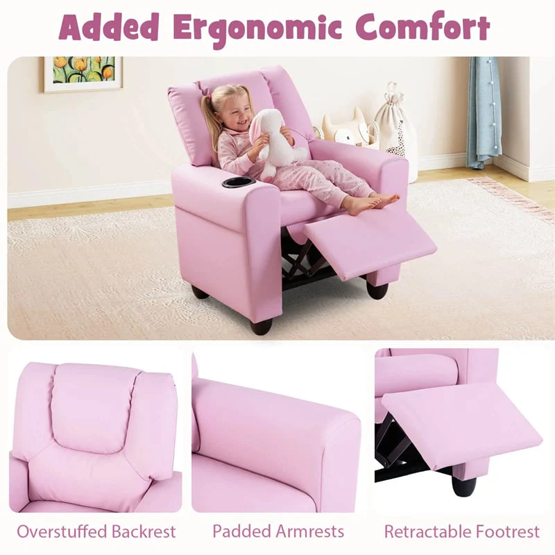 Eletriclife Kids Recliner Chair Adjustable Toddler Lounge Sofa with Cup Holder & Side Pocket