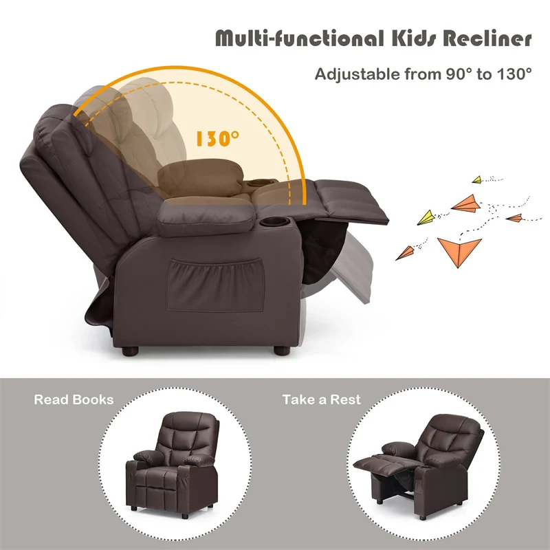 Eletriclife Kids Recliner Chair PU Leather Adjustable Lounge Sofa with Cup Holder