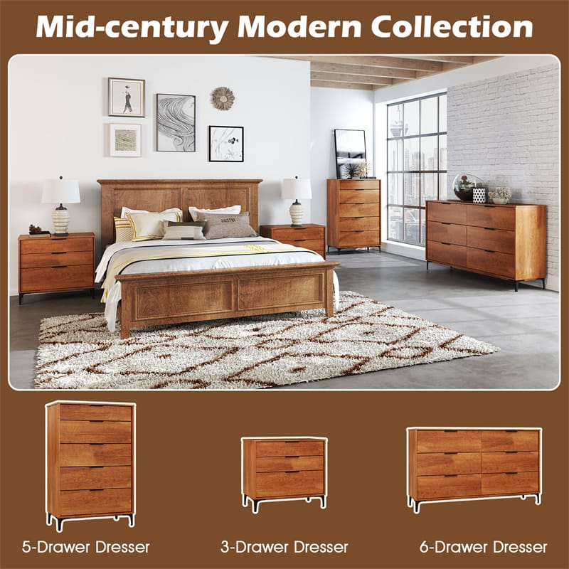 Eetriclife Mid-Century Modern 5-Drawer Dresser with Anti-Tip Interlock System