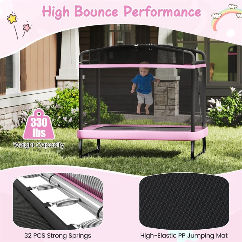 Eletriclife 6FT Kids Rectangle Trampoline with Swing, Horizontal Bar & Safety Enclosure, ASTM Certified for Indoor Outdoor