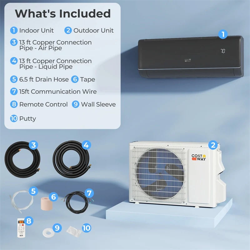 Eletriclife 12000 BTU WiFi Enabled Mini Split AC & Heater - 22 SEER2 115V Inverter Heat Pump Compatible with Alexa