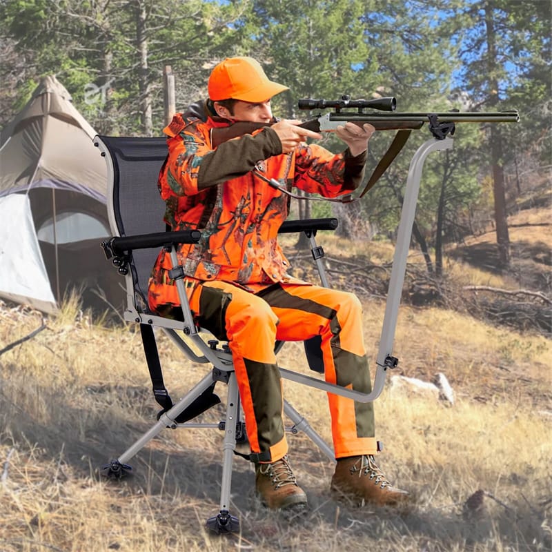 Eletriclife 360° Swivel Hunting Chair with Adjustable Gun Rest, Portable Shooting Chair for Outdoor Activities