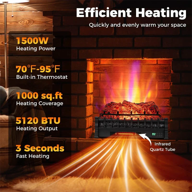 Eletriclife 26" WiFi Electric Fireplace Insert Log Set Infrared Quartz Heater App/Remote Control