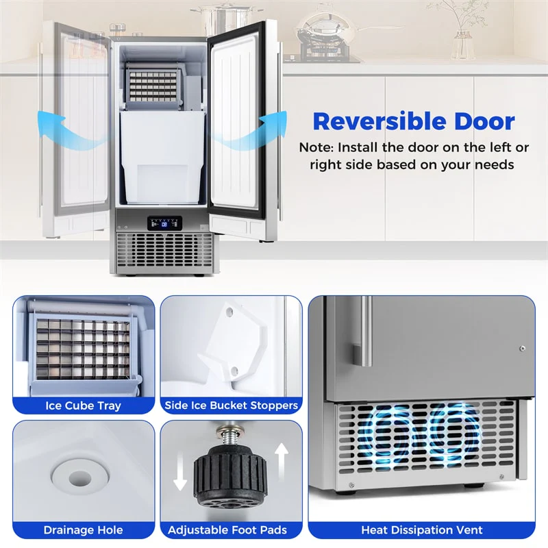 Eletriclife 110 LBS/24H Commercial Ice Maker 15" Built-in Undercounter Ice Machine with 25 LBS Storage