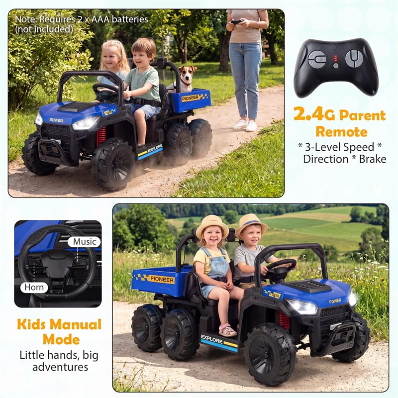 Eletriclife 24V 2-Seater Ride on Dump Truck 4WD Kids Car with Electric Dump Bed & Shovel