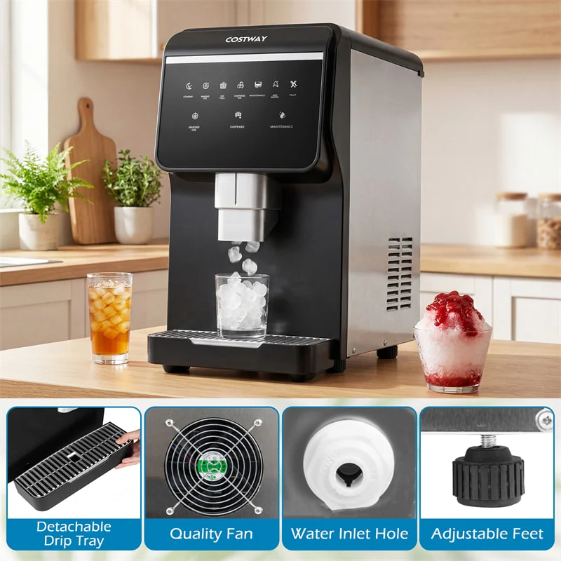 Eletriclife 80 LBS/Day Nugget Ice Maker Countertop Self-Dispensing Chewable Pellet Ice Machine