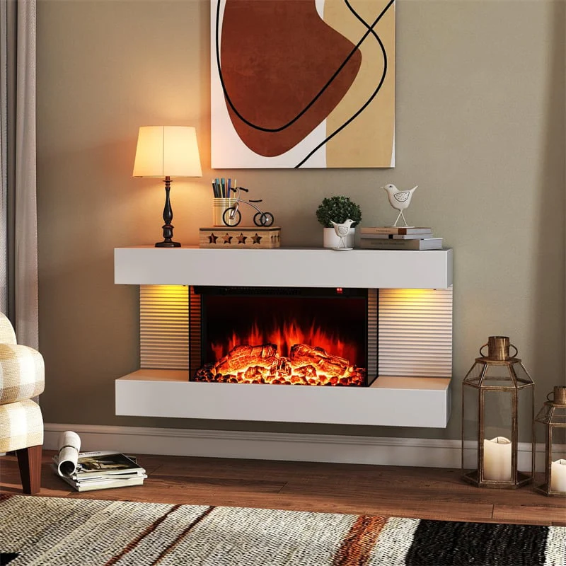 Eletriclife 32"/50" Floating Fireplace Mantel with 18" 3-Sided Electric Fireplace