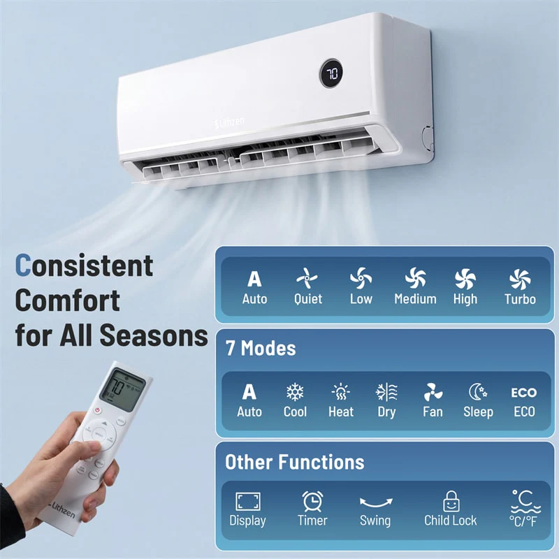 Eletriclife 24000 BTU 18.1 SEER2 208-230V Wifi Smart Mini Split Air Conditioner & 2 Ton Heat Pump System Works with Alexa
