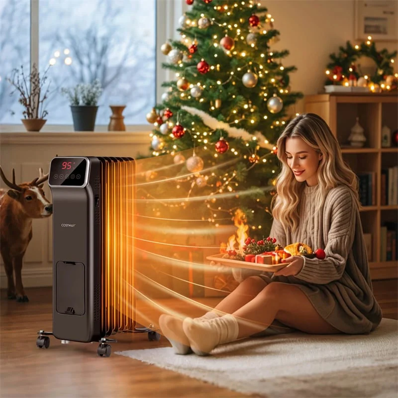 Eletriclife 1500W Oil Filled Radiator Heater with Remote Control, Adjustable Thermostat & 24H Timer for Indoor Use