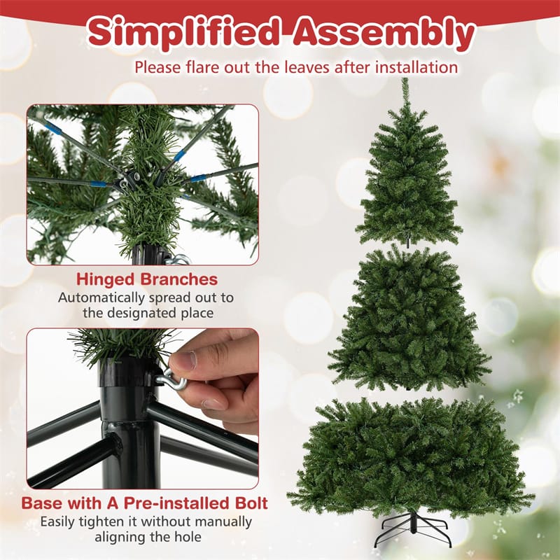 6/7/8FT Pre-Lit Artificial Christmas Tree Hinged with Remote Control & Warm White LED Lights for Holiday Decor