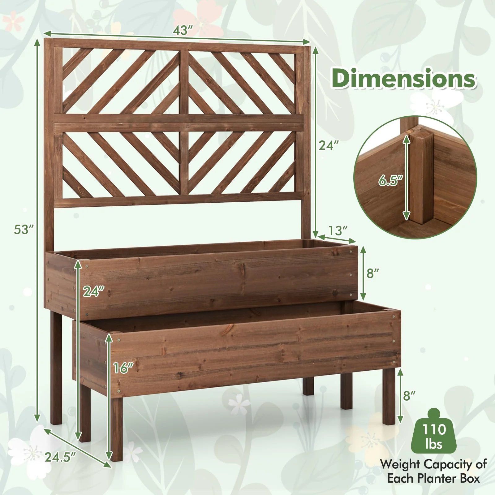 Eletriclife 2-Tier Raised Garden Bed with Trellis and 2 Planter Boxes
