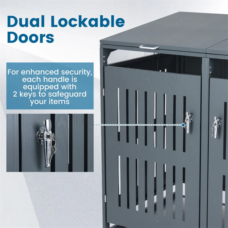 Eletriclife 44 Cu.Ft Outdoor Metal Trash Can Storage Shed for 2 Bins with Gas Struts & Lockable Dual Doors