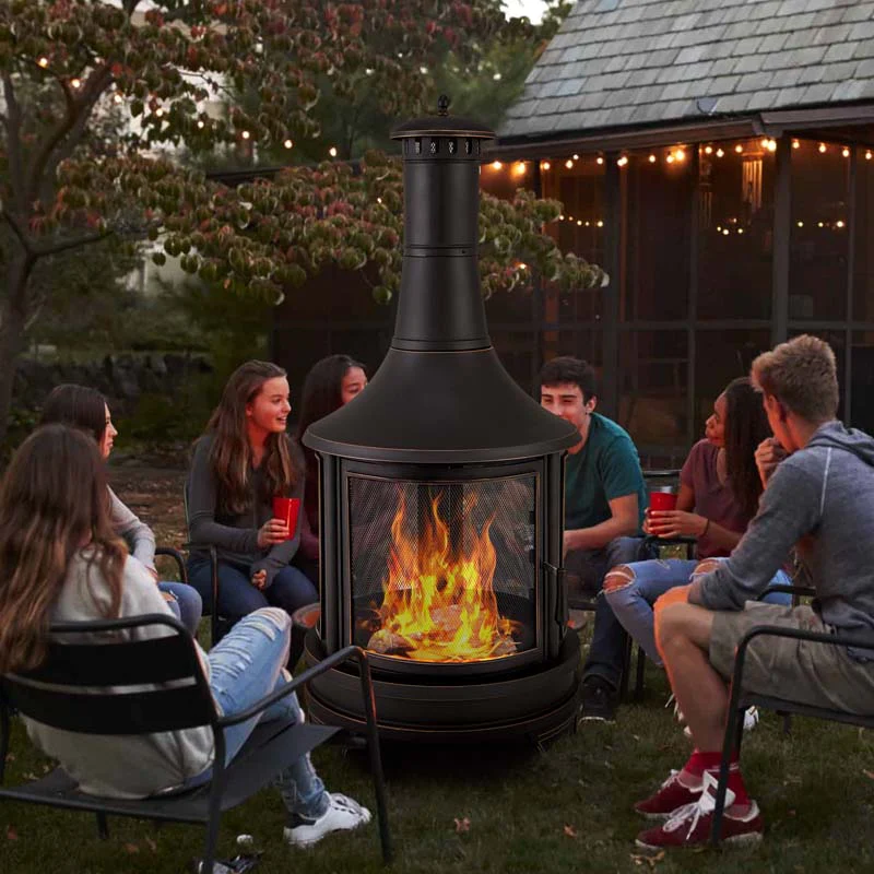 Eletriclife 30 Inch Outdoor Fire Pit Chininea with Grill for Garden Backyard BBQ Bonfire Deck and Patio