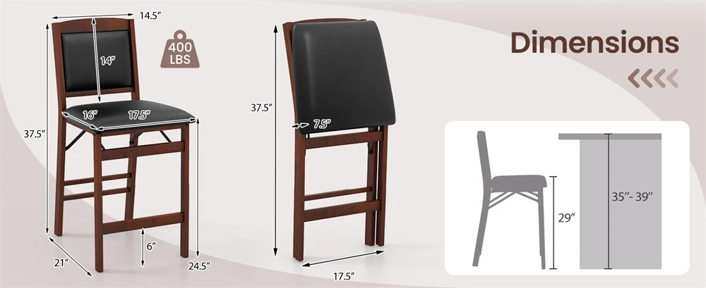 Eletriclife Set of 2 Folding Counter Height Bar Stools No Assembly Needed for Kitchen Islands