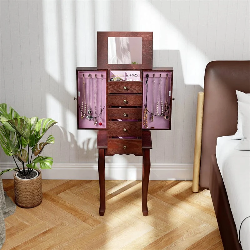 Eletriclife Standing Jewelry Armoire Cabinet with Flip Top Mirror & 4 Drawers for Bedroom