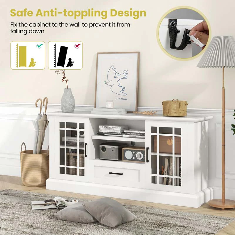 Eletriclife TV Stand for TVs up to 70 with Glass Doors Cubbies and Drawer